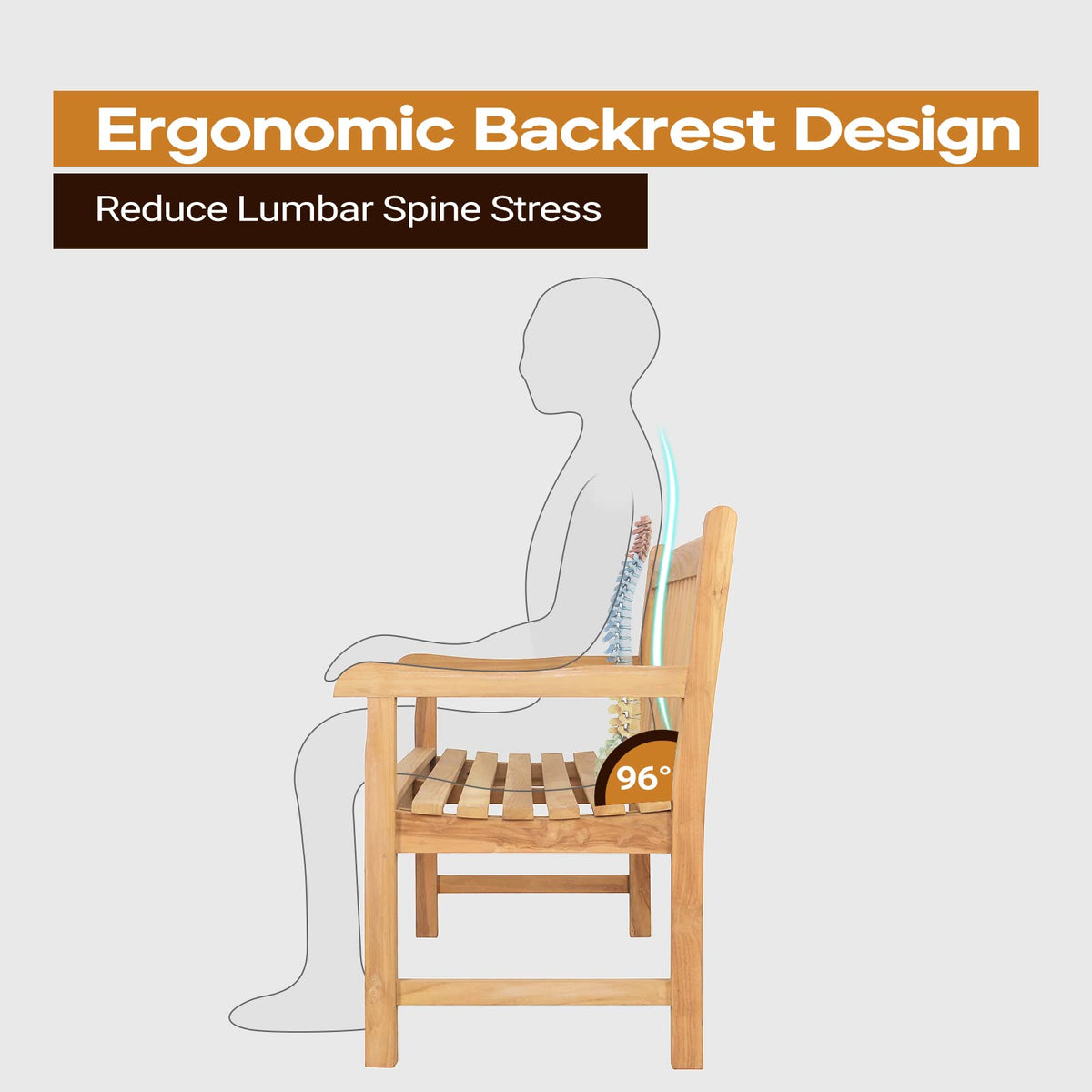 Teak Wooden Outdoor Garden Bench with Armrest D897035
