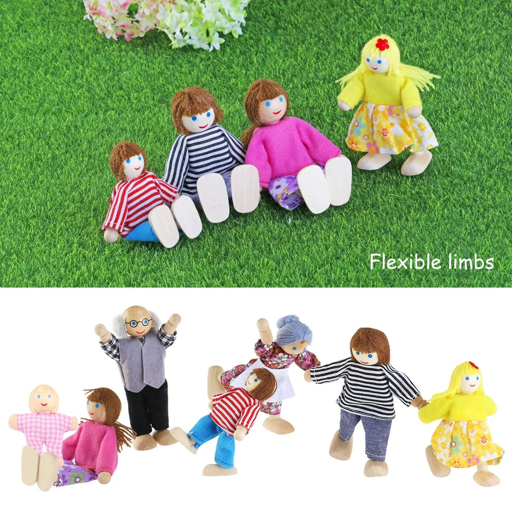 7 Pieces Wooden Dollhouse Family Set Mini People Figures B17113