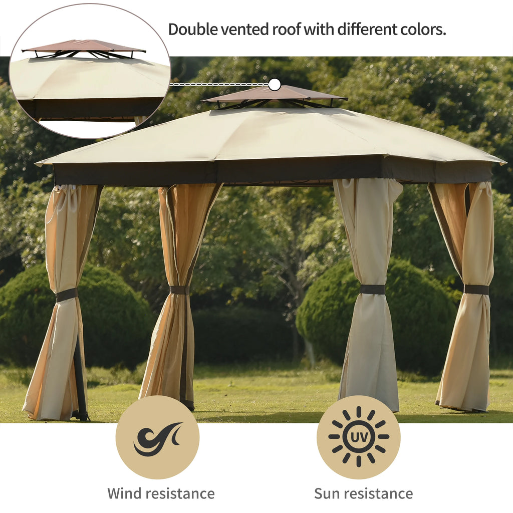 10' X 10' Outdoor Gazebo Tent with Metal Frame, khaki S170130