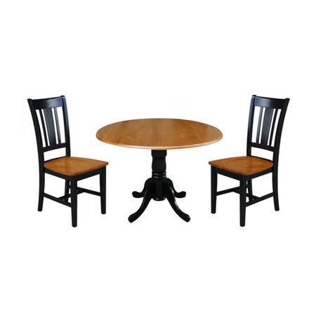 Black 3 Piece Drop Leaf Solid Wood Dining Set D3005