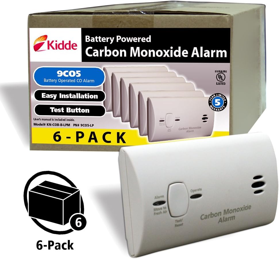 6 Pack White Battery Operated Carbon Monoxide Detector Alarm S63431