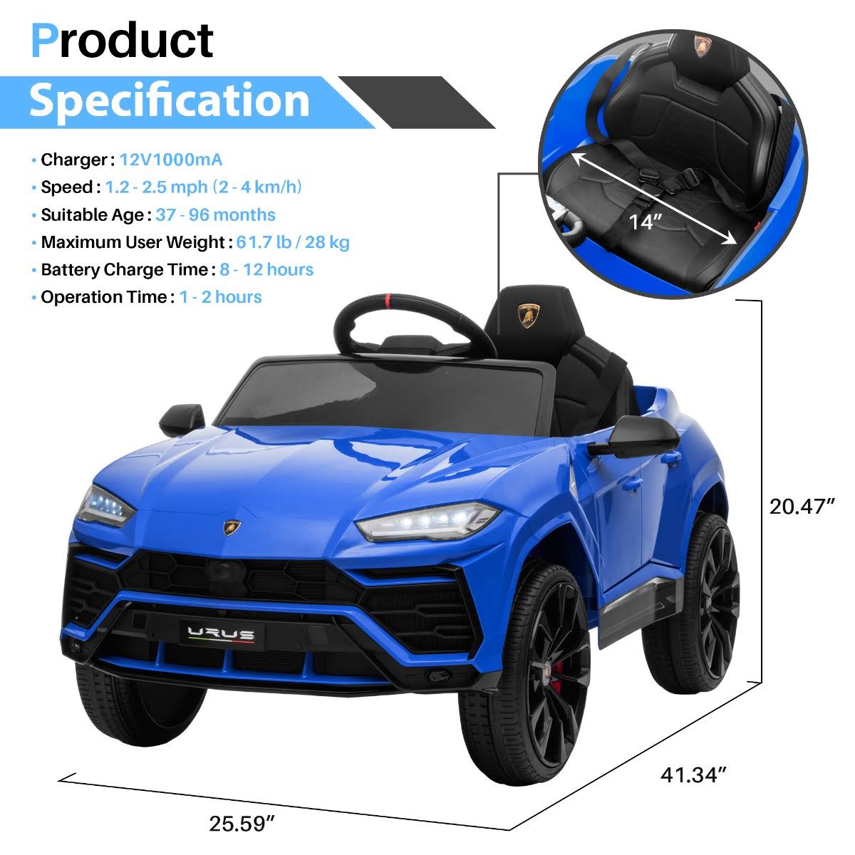 12V 7Ah Licensed Lamborghini Urus Kids Ride on Car Electric Vehicle with Remote Control X308783