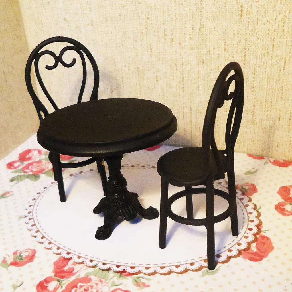 Black Dining Table Chairs Miniature Set 1:12 Dollhouse Furniture Toys W7854