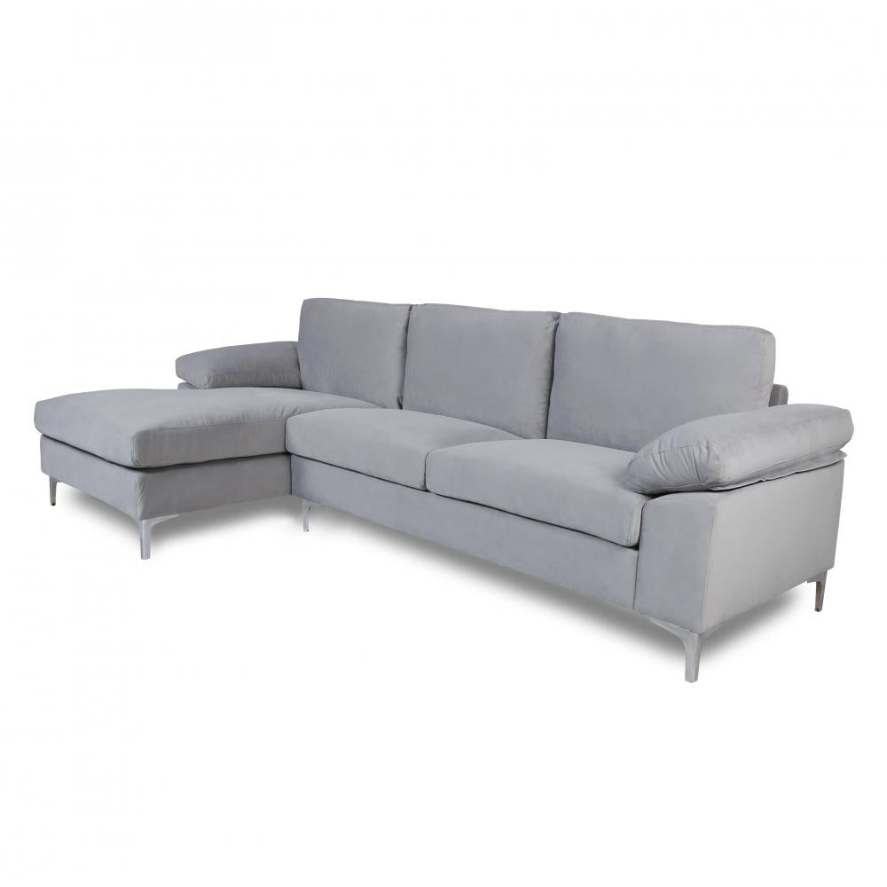 Grey Velvet Sectional Sofa with Metal Legs J330278