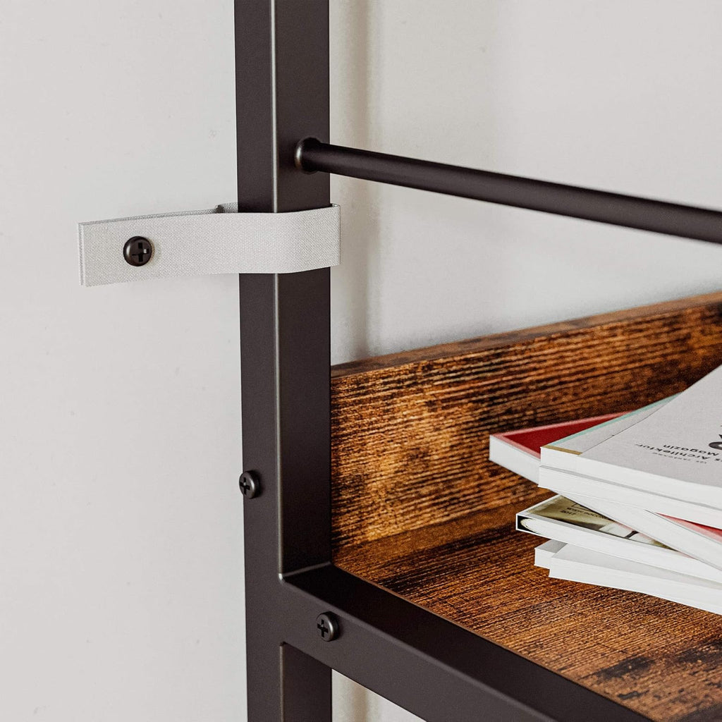 Industrial Bookshelves and Bookcases, Ladder Shelf 5 Tier with Metal Frame, Rustics Brown R92497