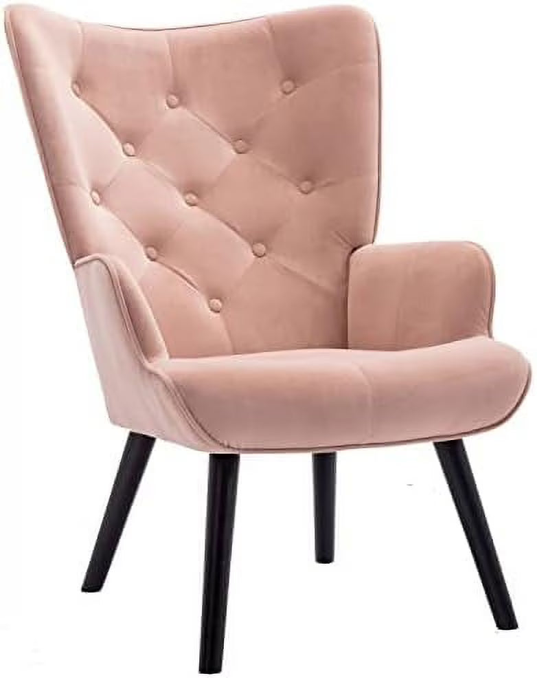 Yellow Velvet Upholstered Accent Chair with Arms and Solid Wood Legs O977715