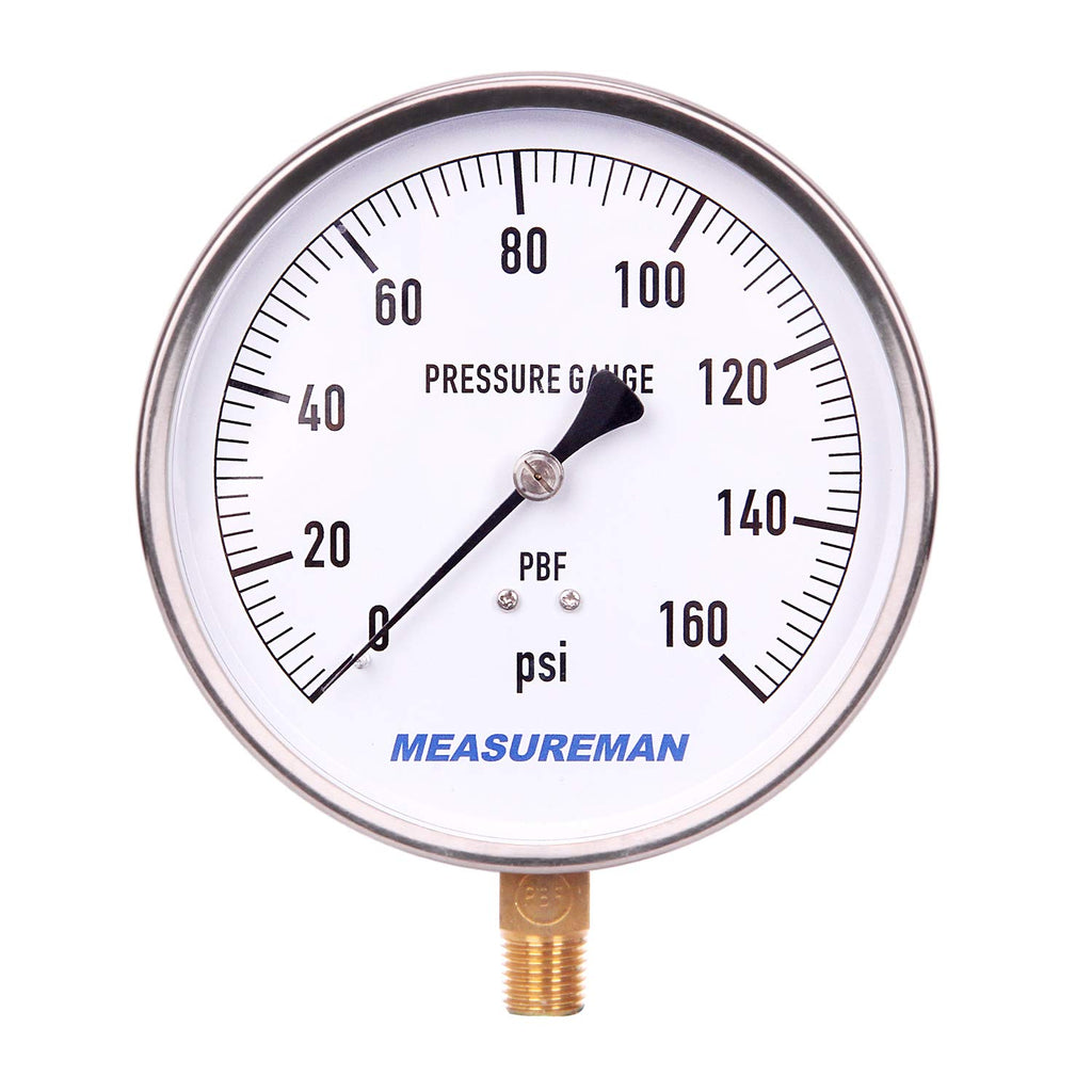 304 Stainless Steel Case Pressure Gauge, 0-200Psi, 4-1/2 Dial Size, Pack of 2 A539866