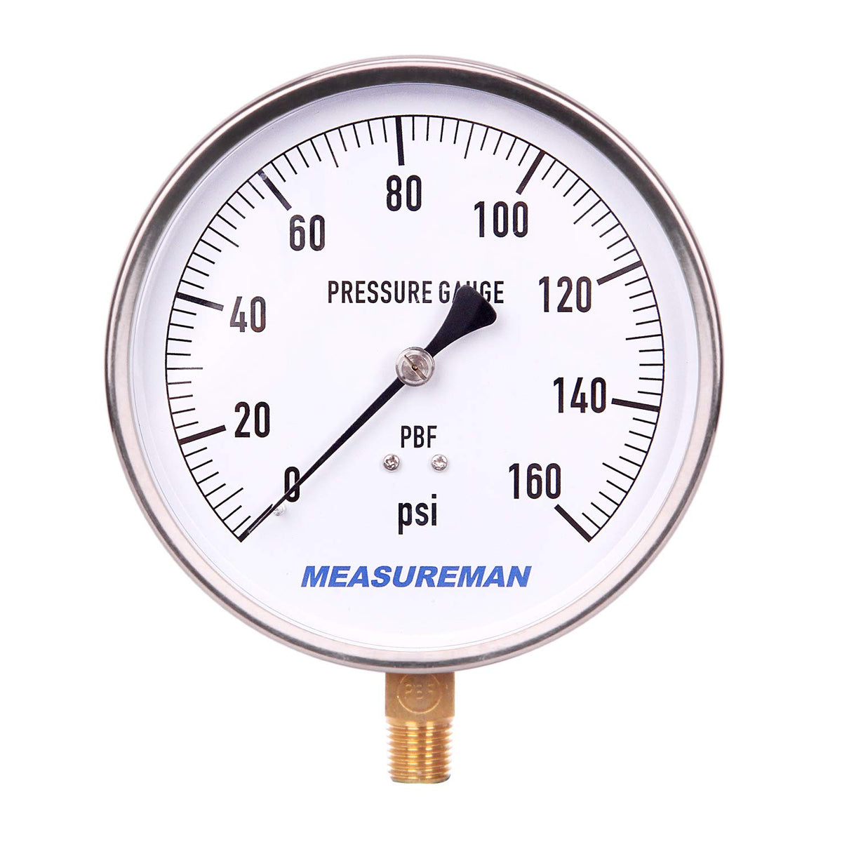 304 Stainless Steel Case Pressure Gauge, 0-200Psi, 4-1/2 Dial Size, Pack of 2 A539866