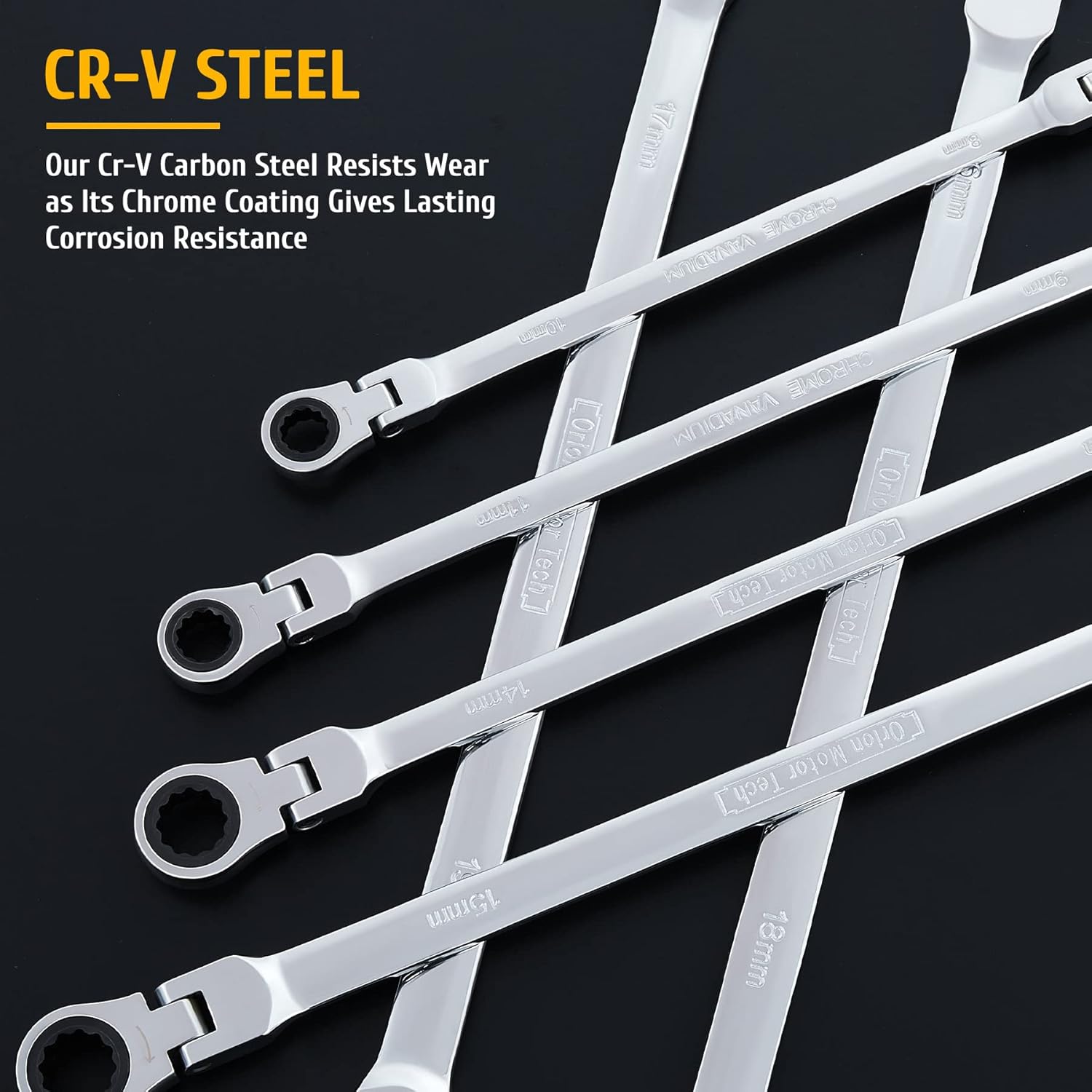 8 to 18 mm Ratcheting Wrench Set, 10 Pc, Flex Head Metric Ratchets R895
