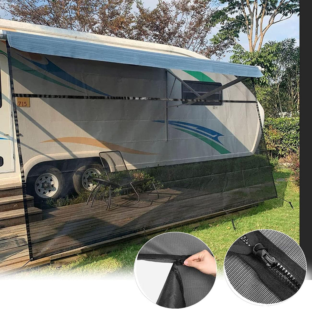 15'X8' Black Mesh RV Awning Shade Screen with Zipper I756