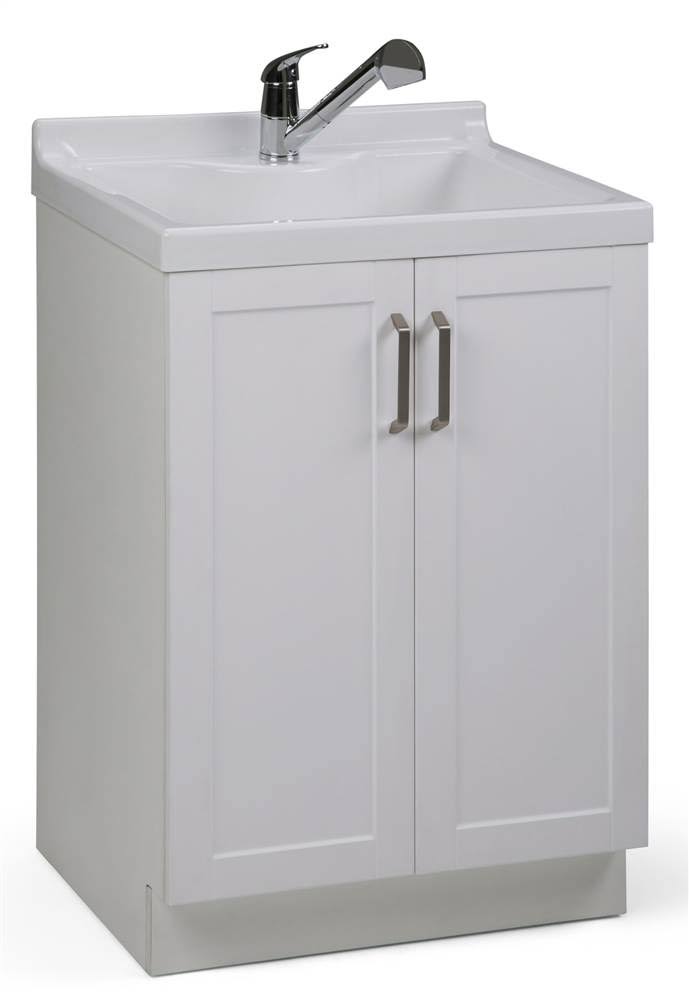 Laundry Cabinet with Pull-Out Faucet and ABS Sink, Pure White F1377