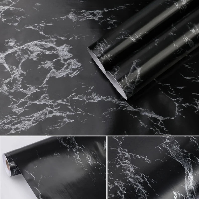 Black Silvery Marble Crack Pattern Waterproof Peel And Stick Wallpaper V2377
