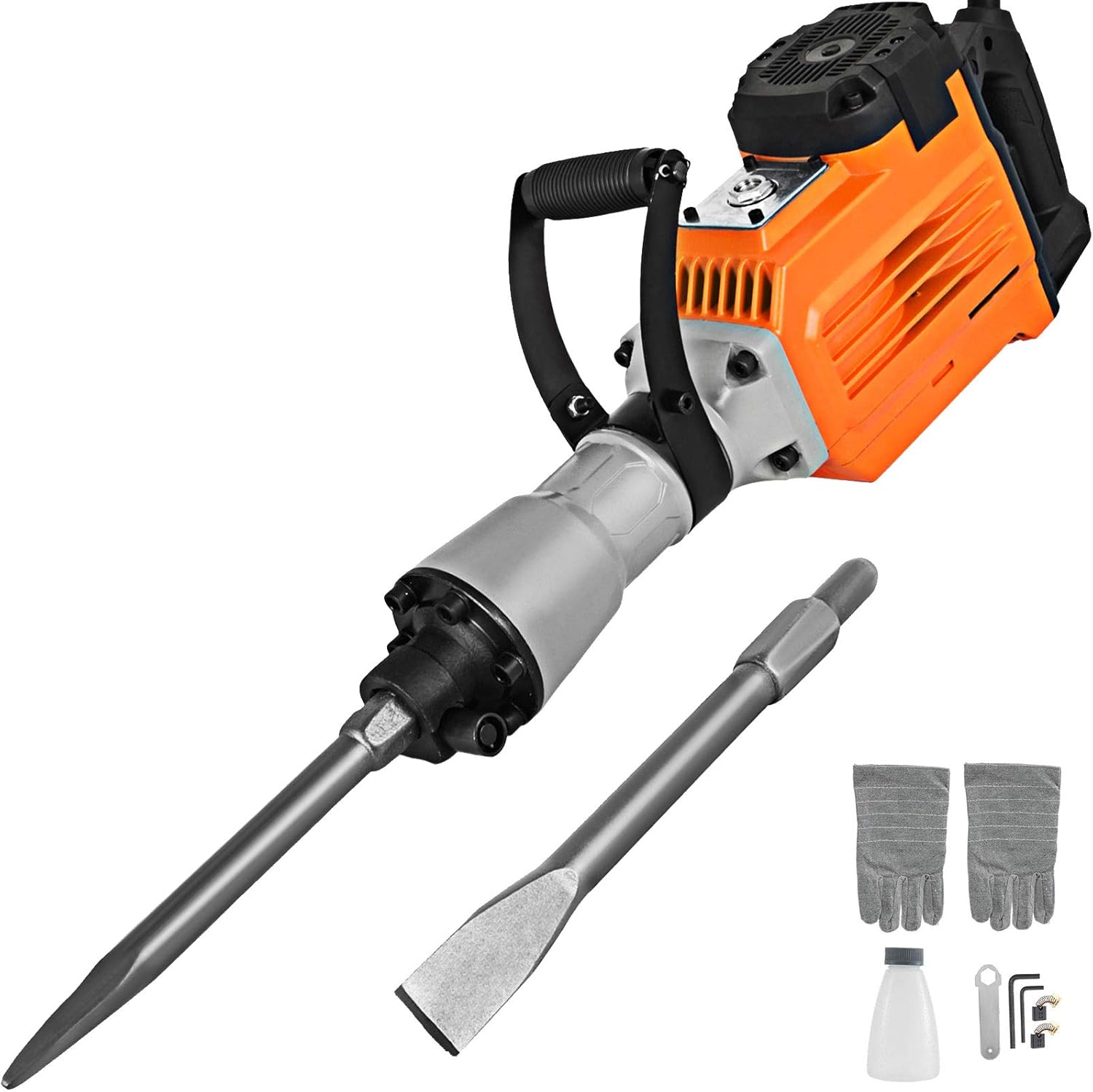 2200W Electric Demolition Hammer Concrete Breaker with Flat Chisel Bull Point Chisel D74700