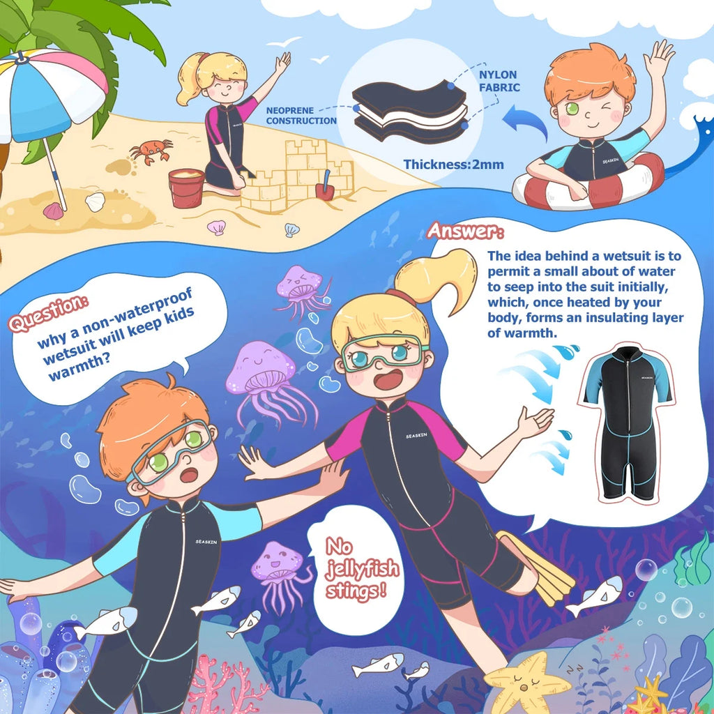 2mm Kids Front Zipper Shorty Wetsuit A9612