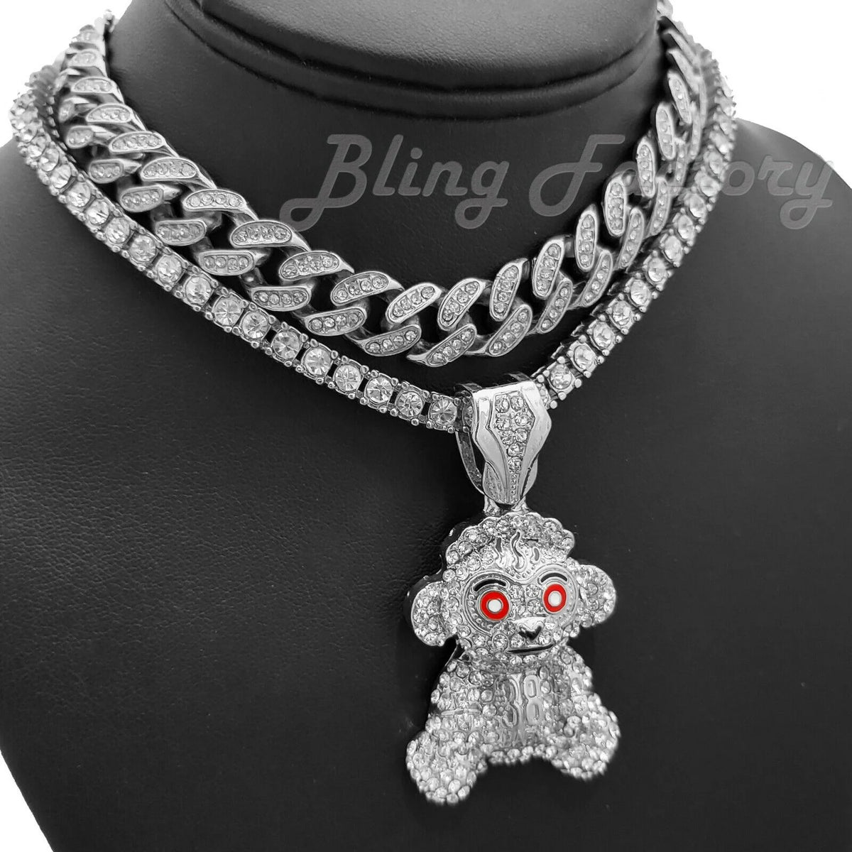 Monkey Pendant 18" Tennis & Cuban Choker Chain Necklace H282728