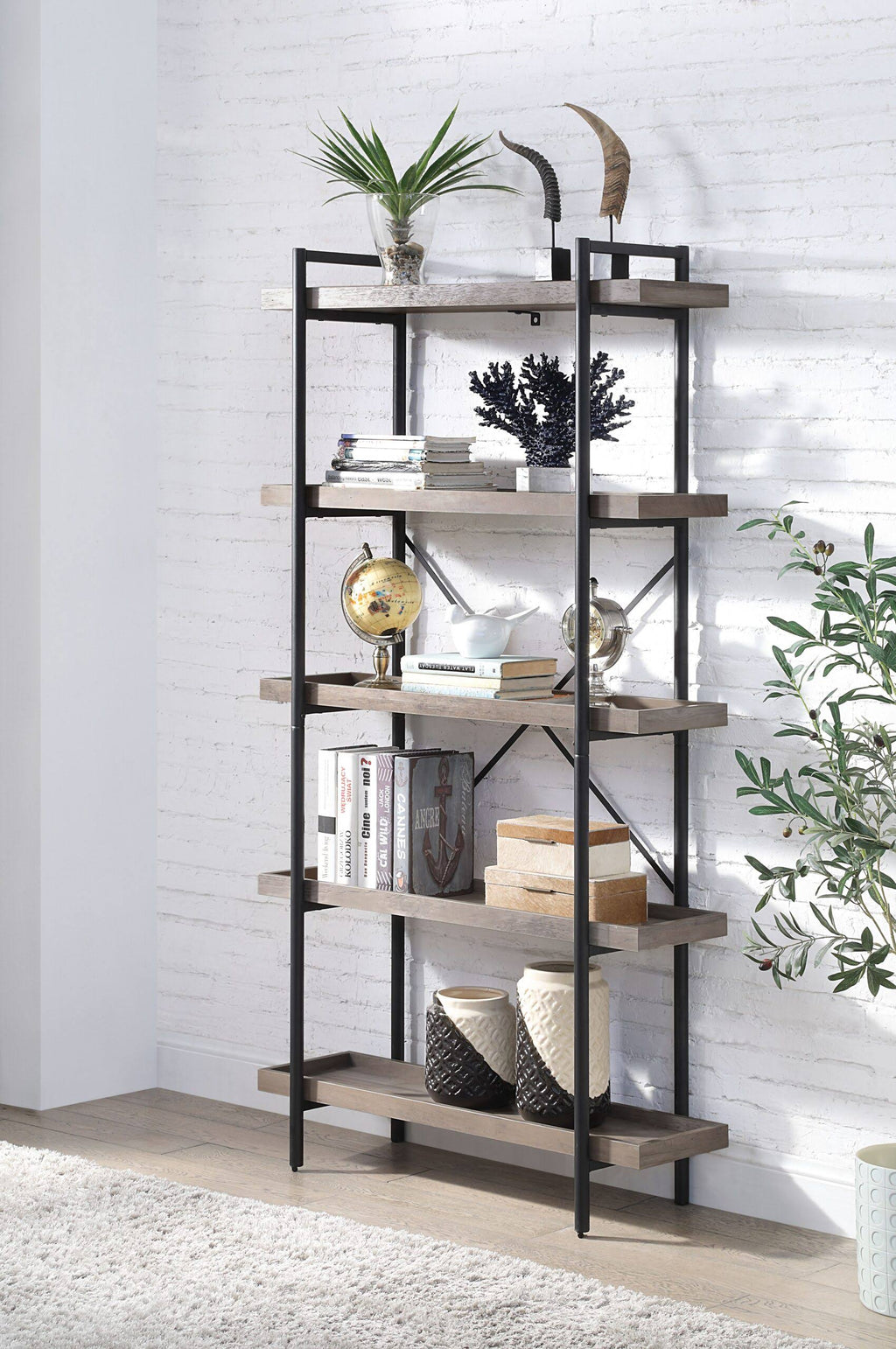 Gray Oak Black Bookshelf V7240