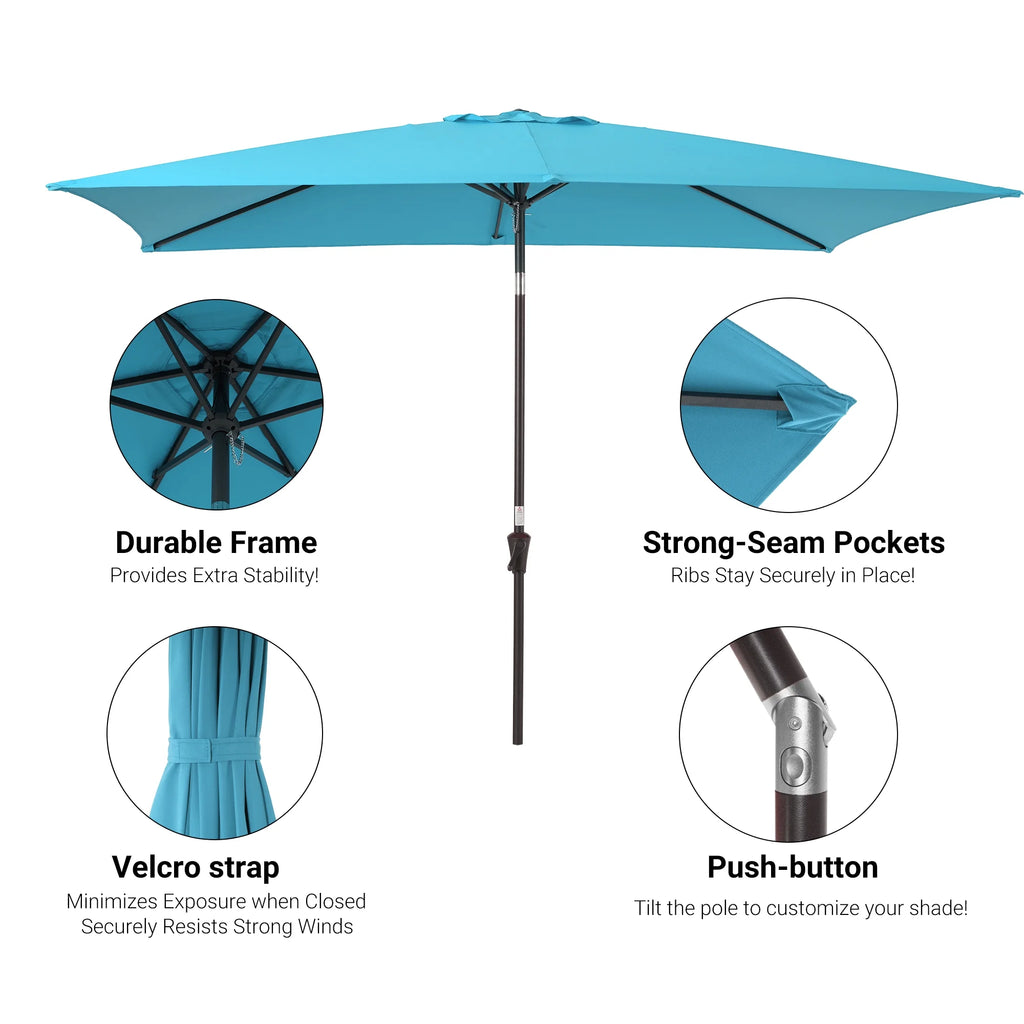 Aqua Blue Patio Market Umbrella with Tilt Button D59961