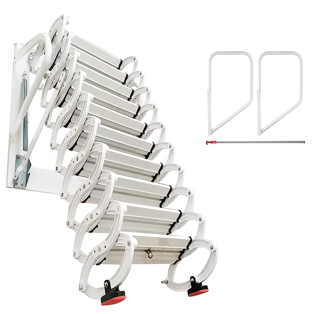 White Al-mg Alloy Wall Mounted Folding Attic Ladder P44986