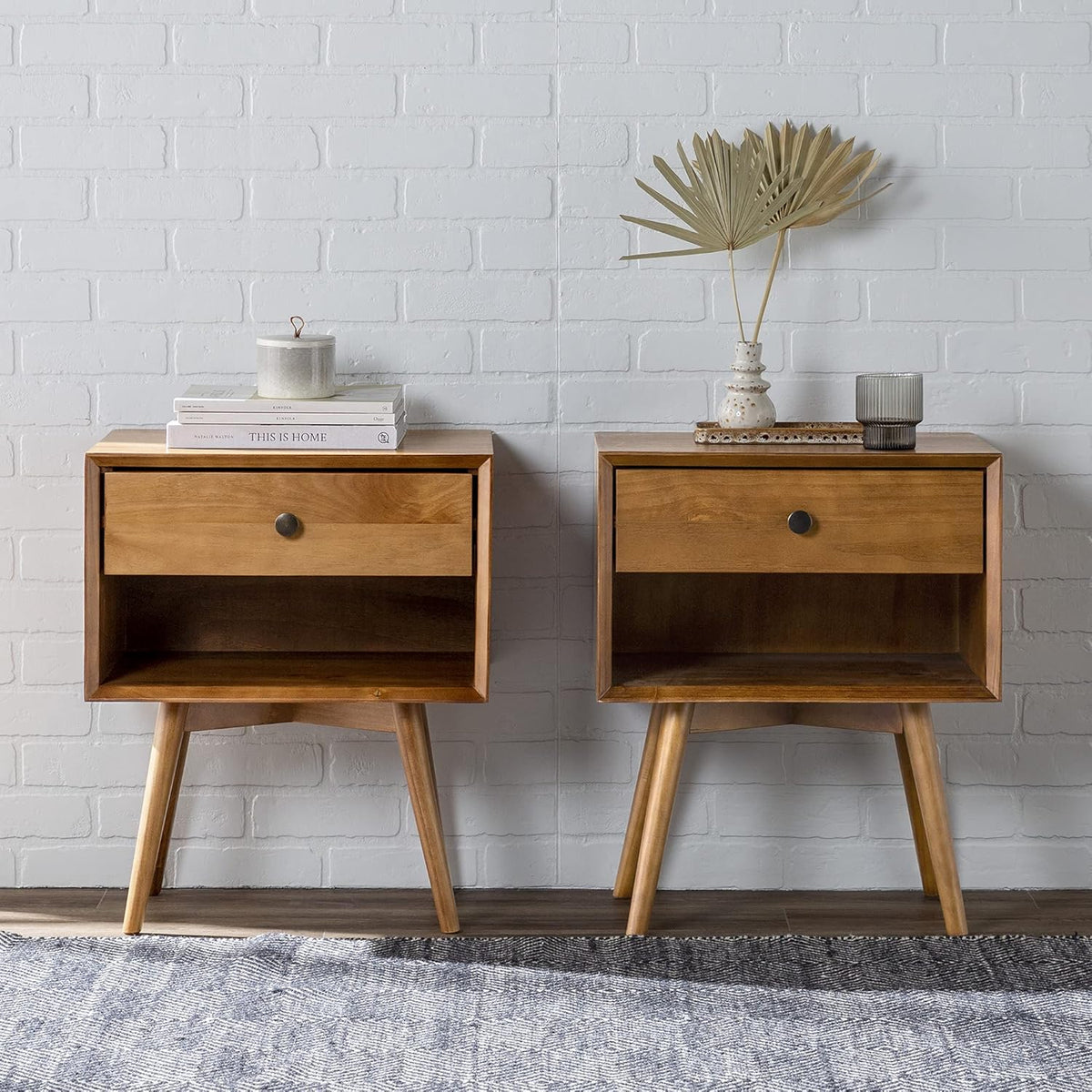 Caramel 2-Piece 1-Drawer Solid Wood Nightstand Set U938939