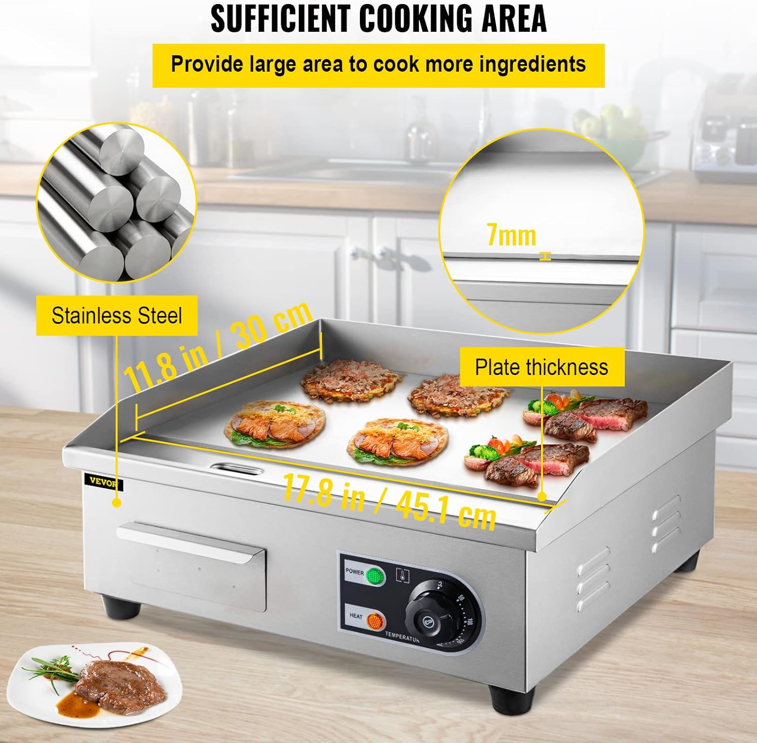 Stainless Steel Electric Countertop Griddle U3088