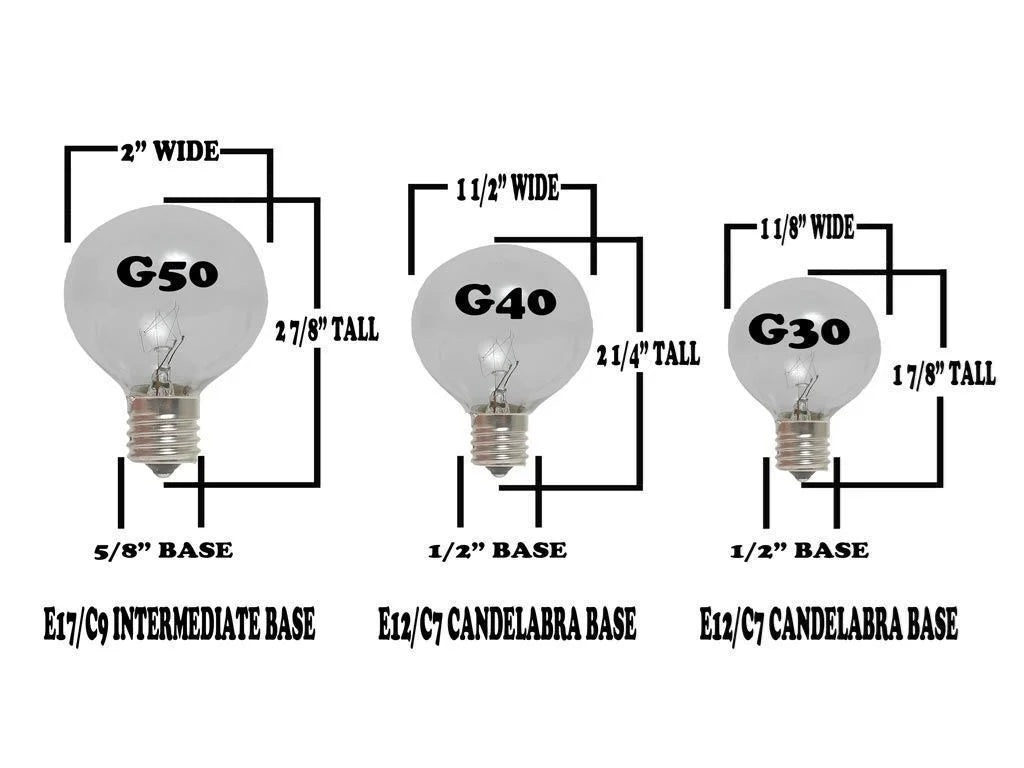 25' Clear Incandescent G50 Globe String Lights, Black Wire, 25 Sockets P299