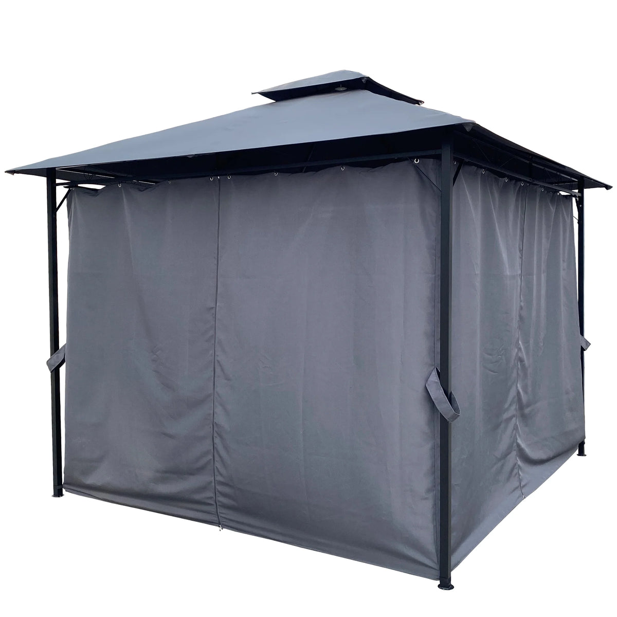 10x10 Ft Outdoor Patio Gazebo Canopy With Curtains, Gray S3753
