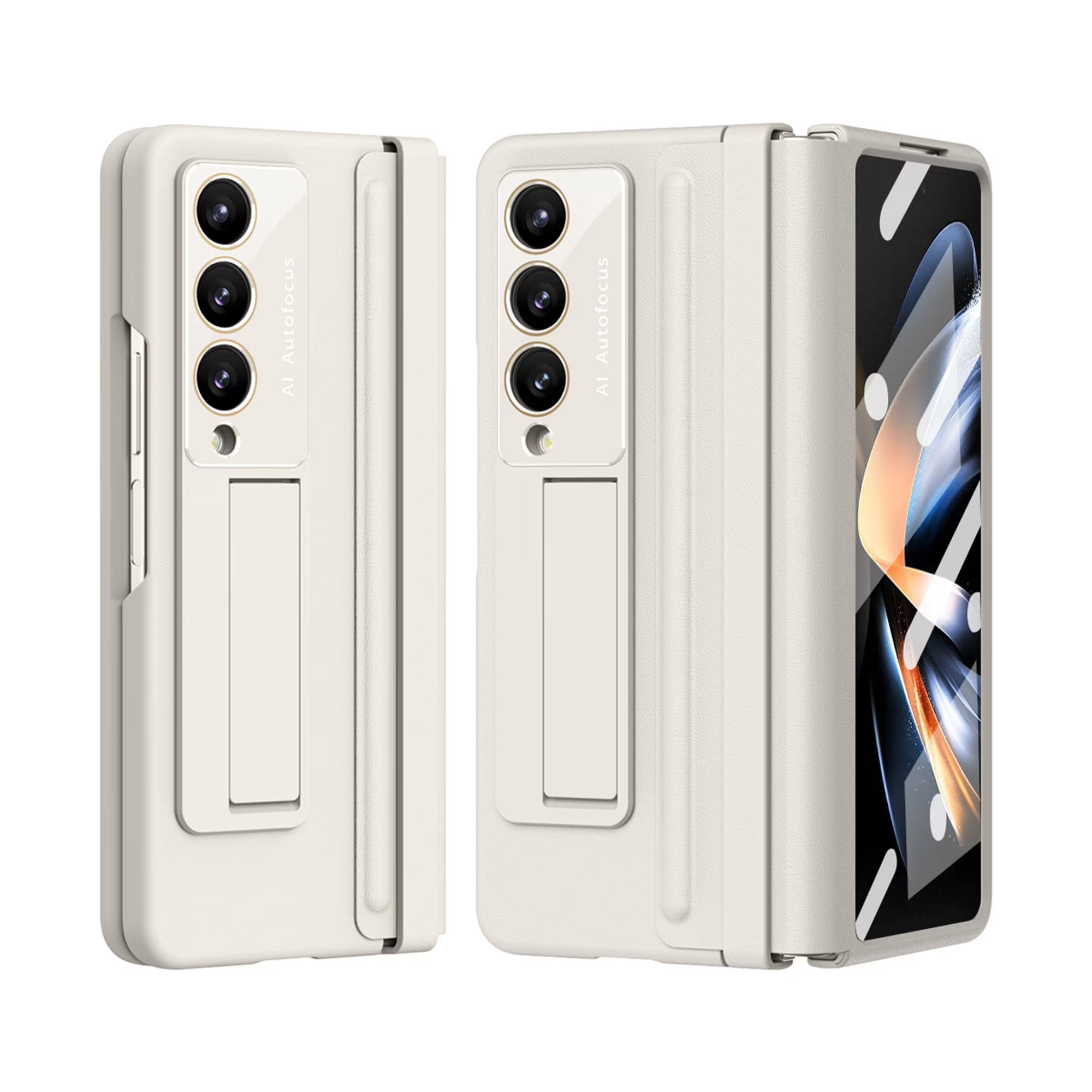 White Ultra Thin Magnetic Kickstand Phone Case for Samsung Galaxy Z Fold 4 W388