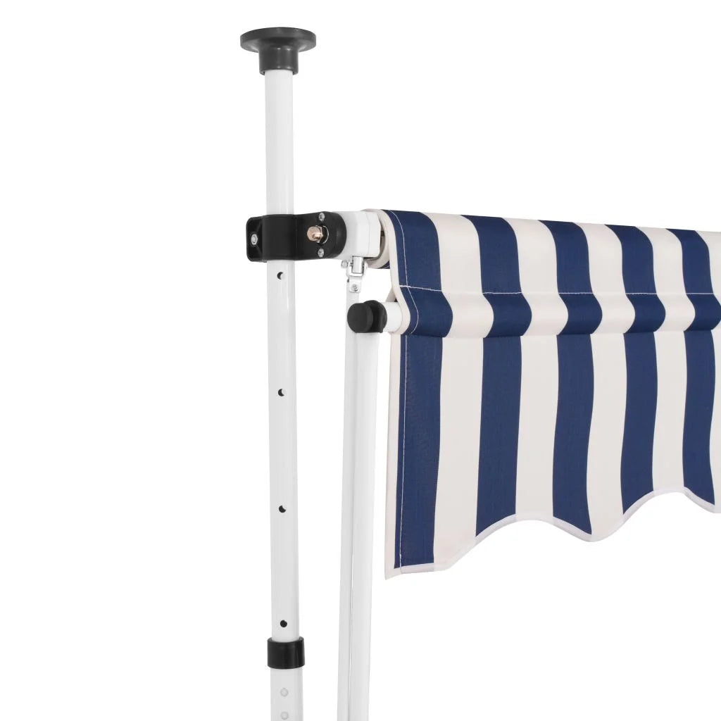 Manual Retractable Awning 137.8" Blue and White Stripes O744