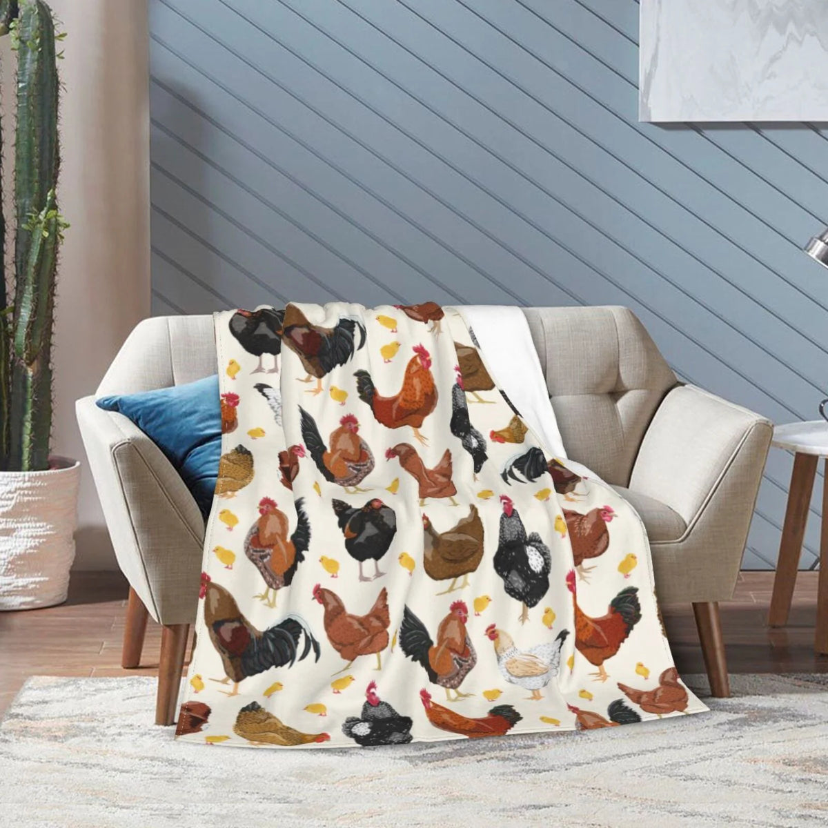 Fleece Plush Throw Blanket Roosters And Chickens (40"X30") S4878