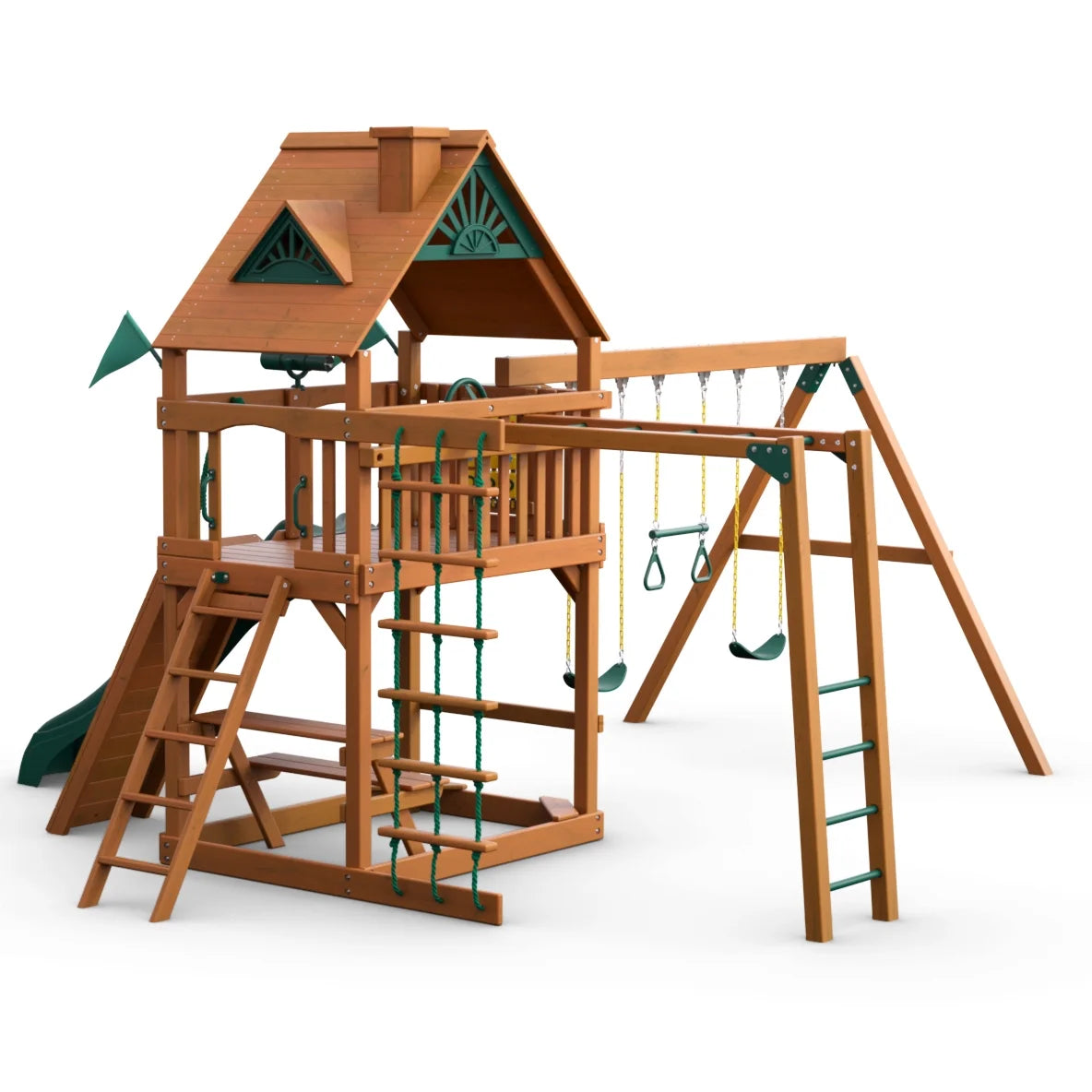 Wooden Swing Set with Monkey Bars and Picnic Table Q359
