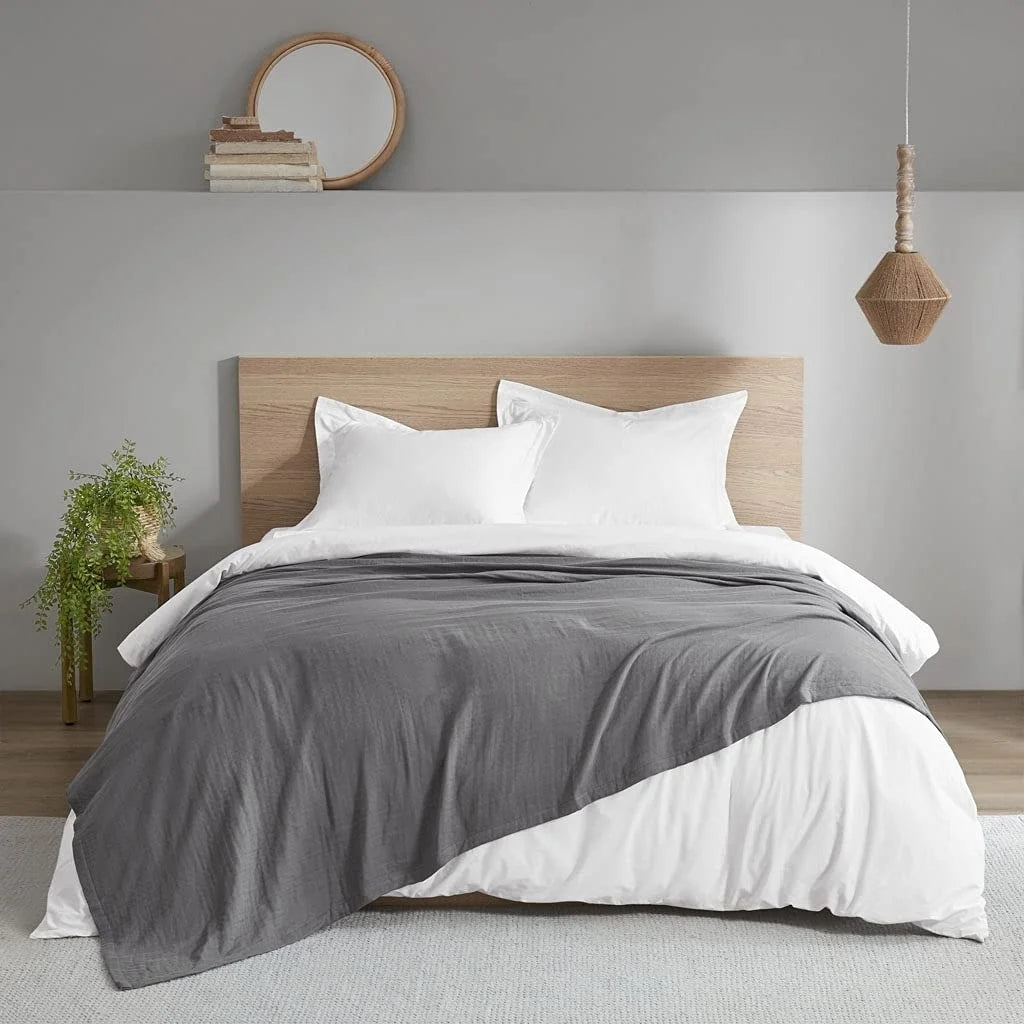 Casual Cotton Gauze Blanket with Charcoal Finish D4280