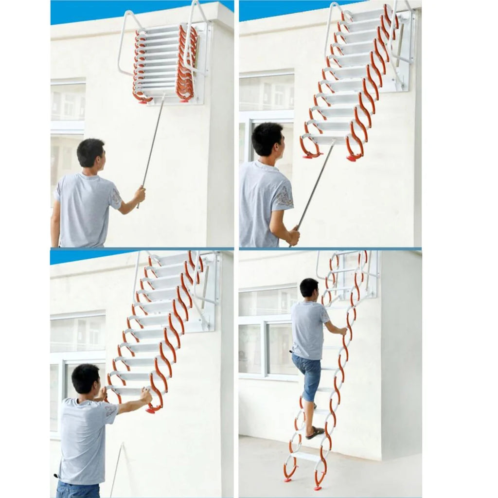 White Al-mg Alloy Wall Mounted Folding Attic Ladder P44986
