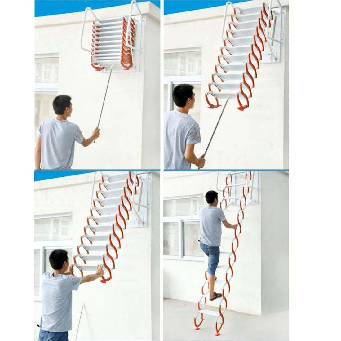 White Al-mg Alloy Wall Mounted Folding Attic Ladder P44986