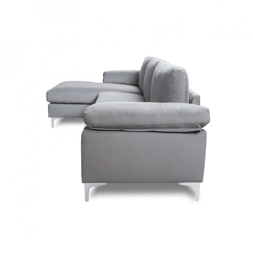 Grey Velvet Sectional Sofa with Metal Legs J330278