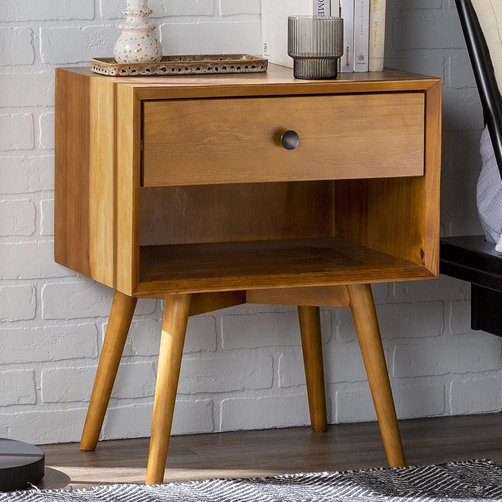 Caramel 2-Piece 1-Drawer Solid Wood Nightstand Set U938939
