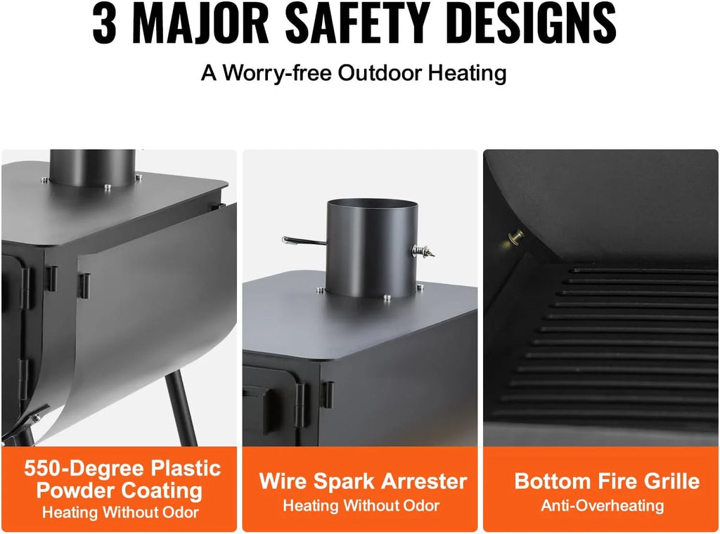 118 inch Alloy Steel Portable Wood Burning Stove with Chimney Pipes & Gloves Y607