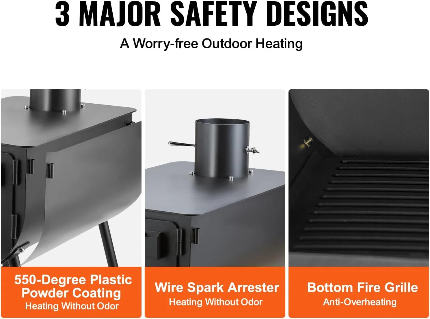 118 inch Alloy Steel Portable Wood Burning Stove with Chimney Pipes & Gloves Y607