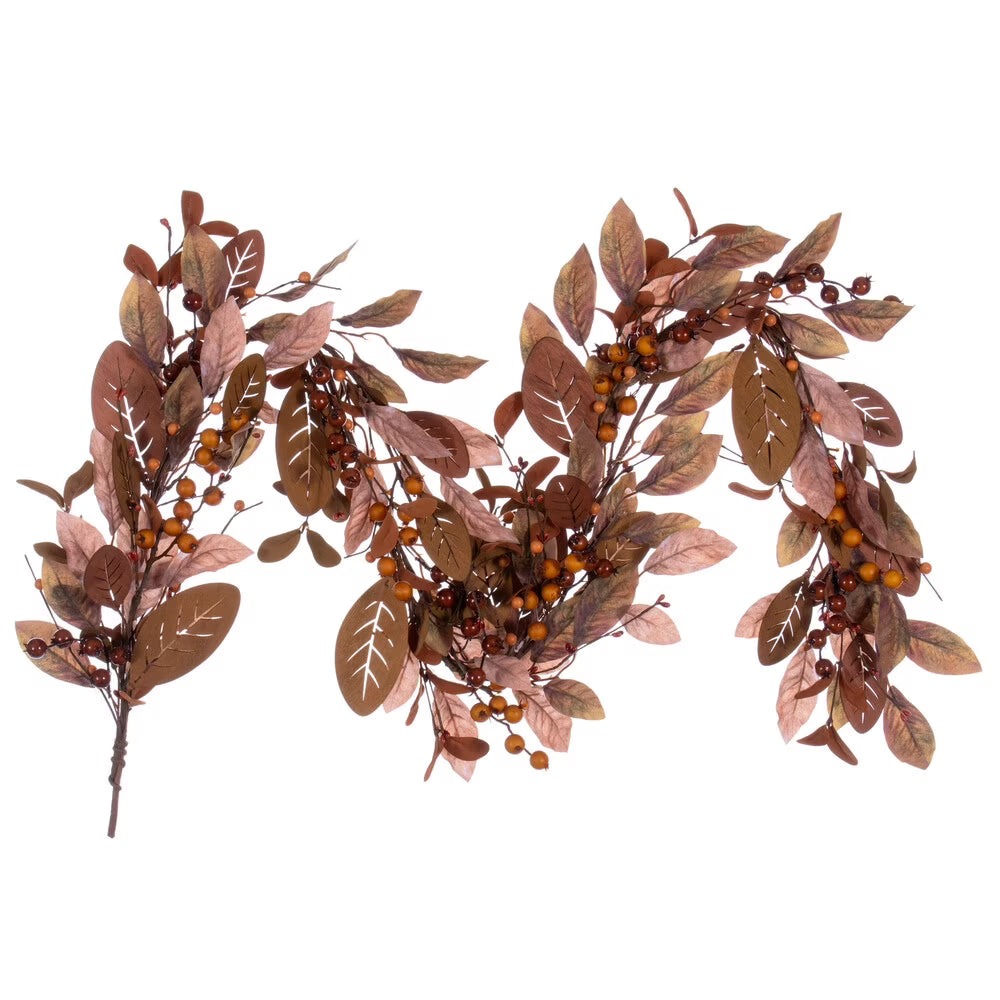 Lt Brown Fall Berry Wood Leaf Garland Z62343