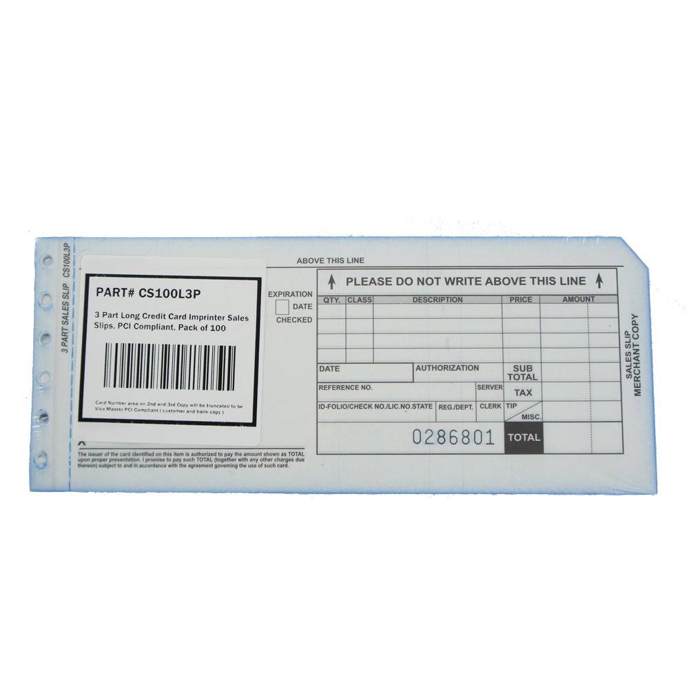 2500 3 Part Long Credit Card Imprinter Sales Slips, 100 of 25 J2272