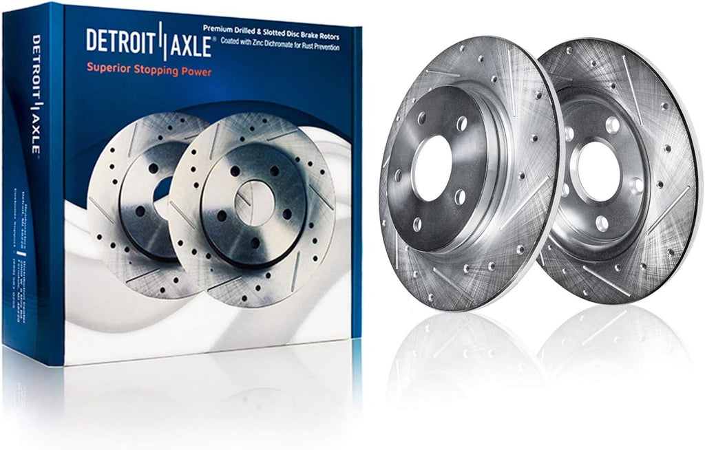 Front Rear Drilled & Slotted Rotors + Brake Pads 10pc Set B789