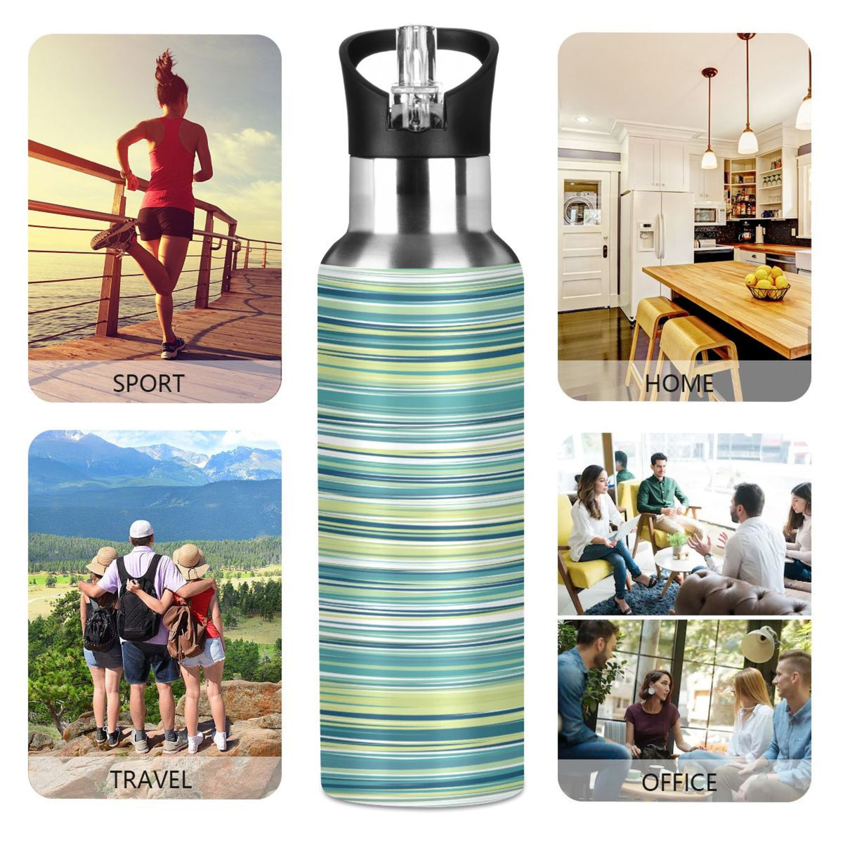 Green Stainless Steel Water Bottle with Straw Lid 20 OZ N758573