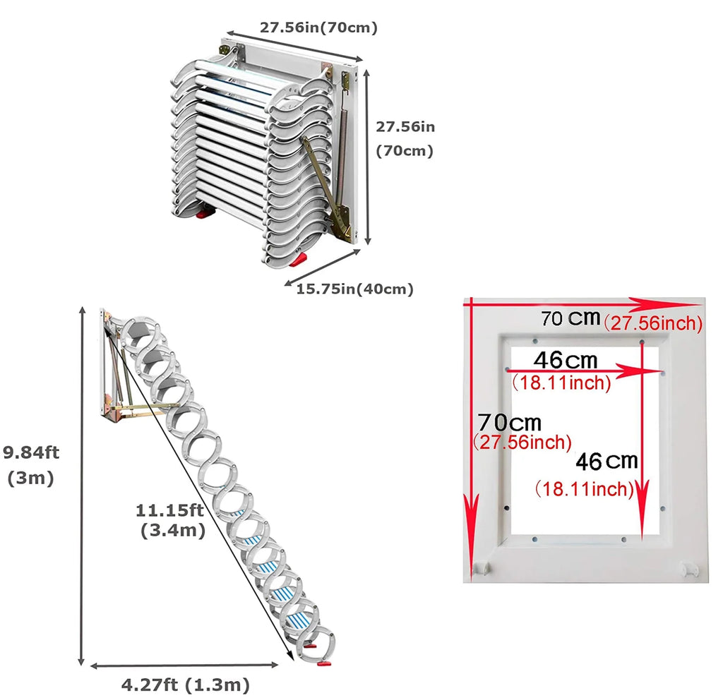 White Al-mg Alloy Wall Mounted Folding Attic Ladder P44986