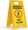 Caution Wet Floor Folding Floor Sign, Black/Red on Yellow, Pack of 2 W11723