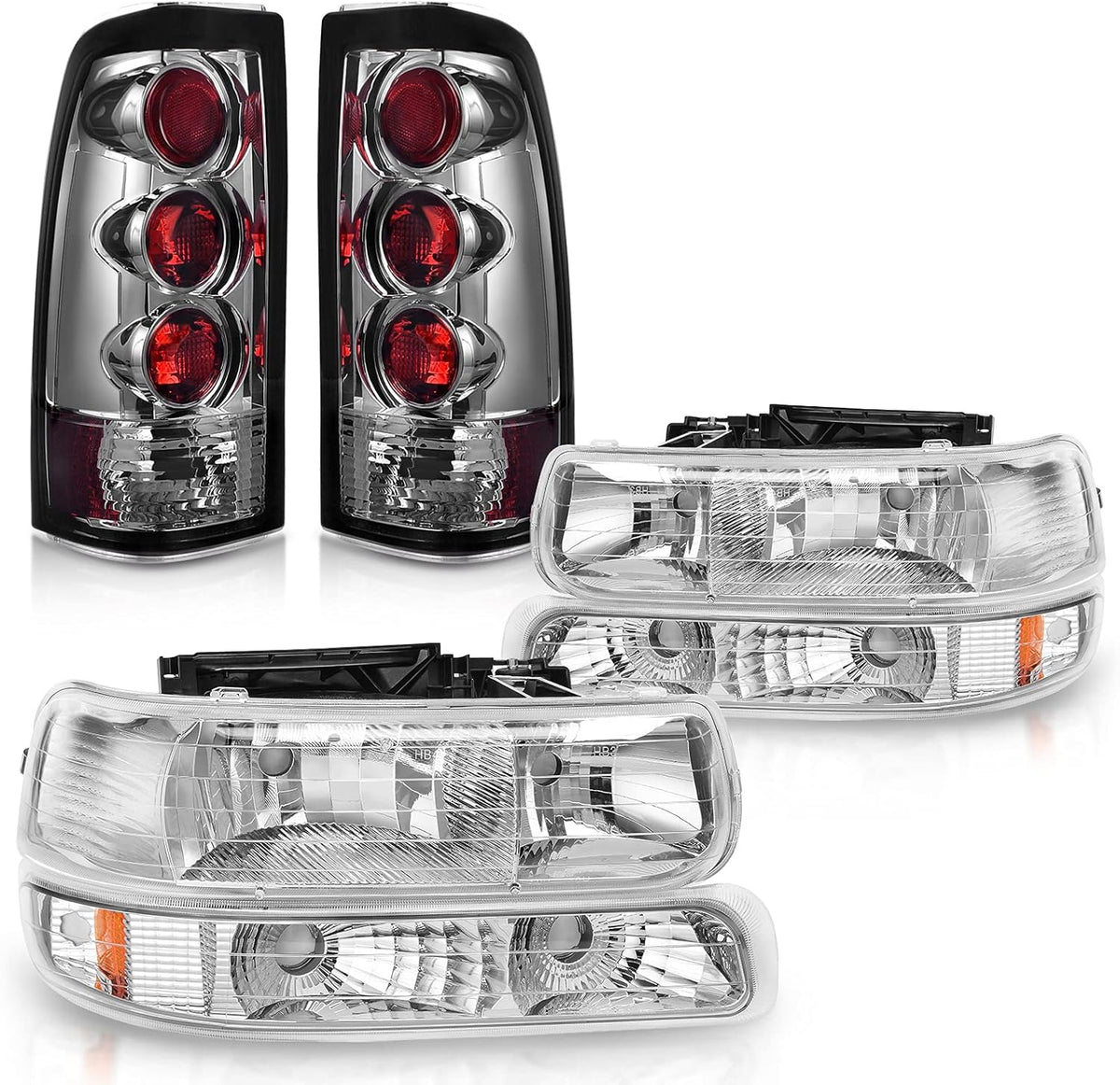 Chrome Housing Replacement Headlights + Smoke Lens Taillights Combo U5886