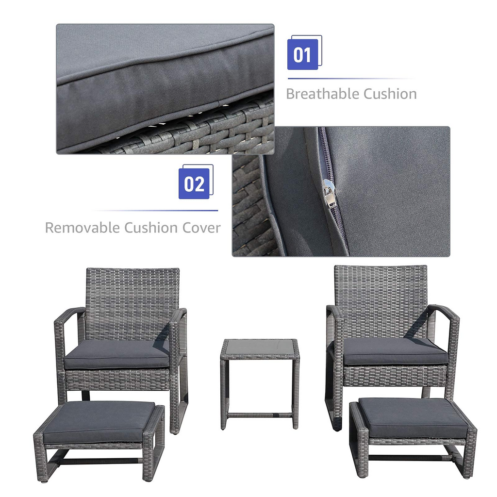 5 Piece Outdoor Patio Wicker Furniture Set with Ottomans Dark Grey R2315