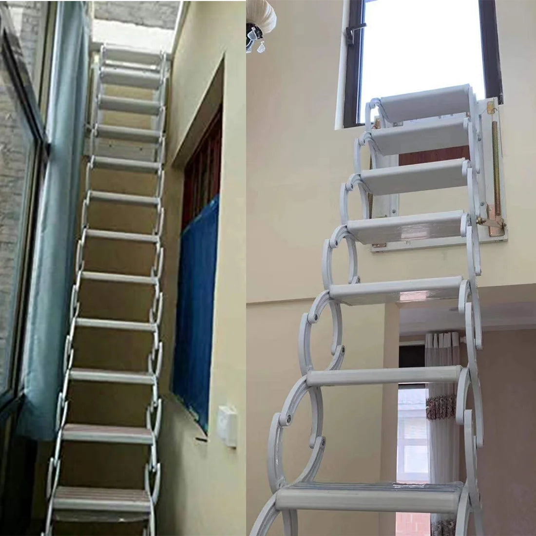 White Al-mg Alloy Wall Mounted Folding Attic Ladder P44986