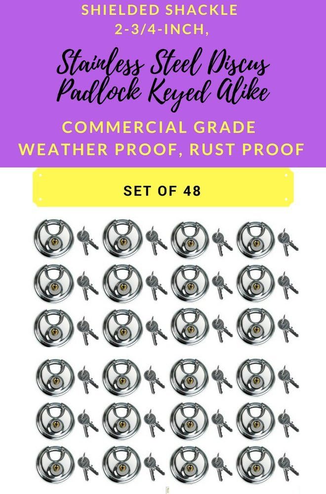 48 Pc Keyed Alike Stainless Steel Disc Padlocks F91069