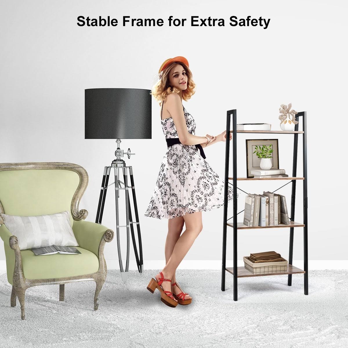 4-Tier Ladder Bookcase Shelf - Black O8508