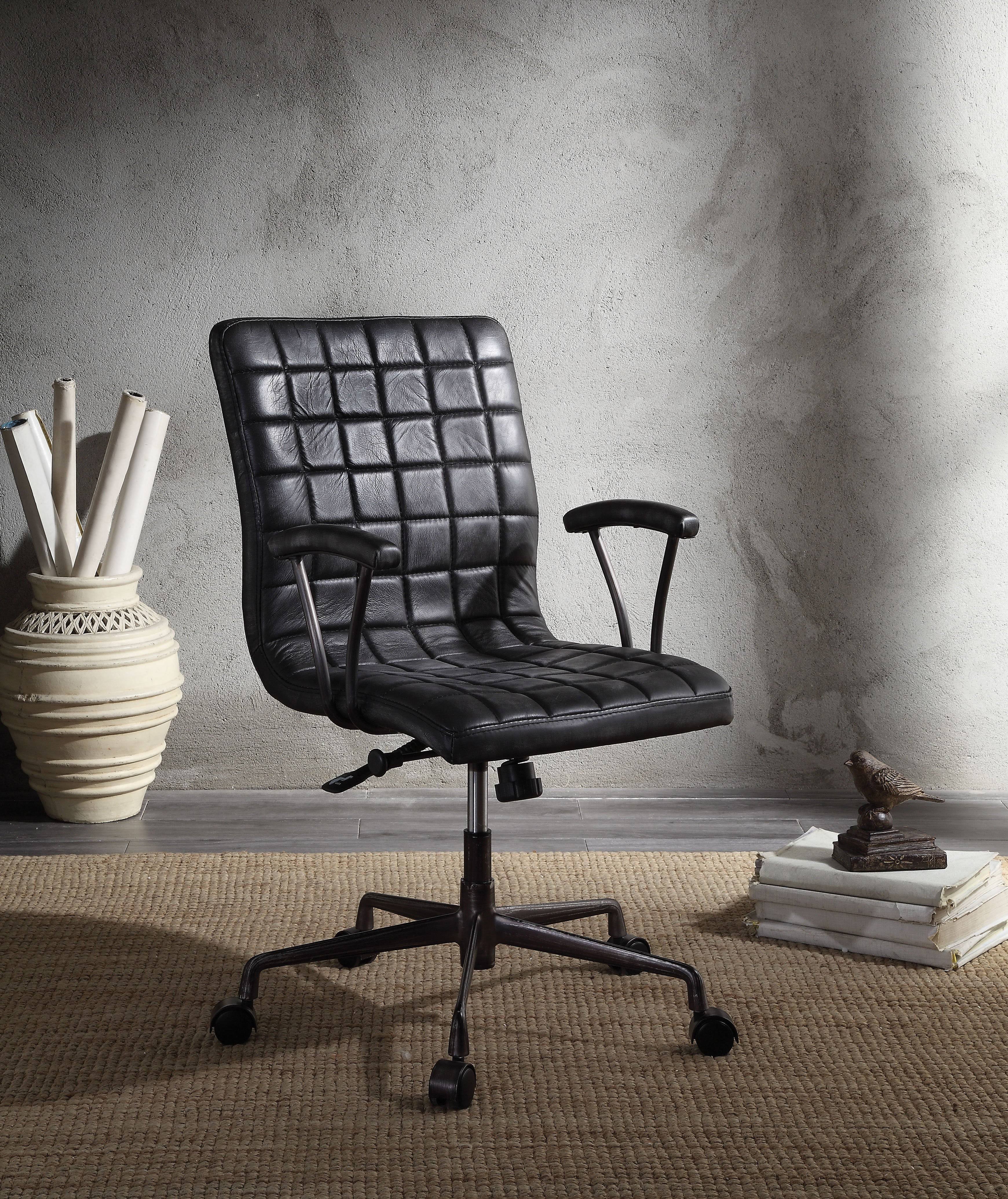 Vintage Black Top Grain Leather Executive Office Chair J813
