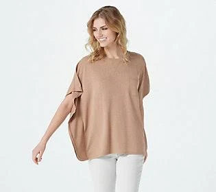 French Terry Poncho Top, Size Large, Hthr LilacPetal M3551